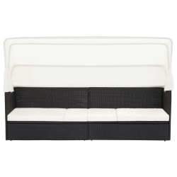 vidaXL Gartensofa mit Sonnendach Schwarz Poly Rattan 