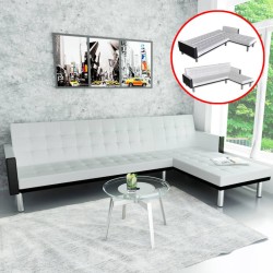 vidaXL Ecksofa mit Schlaffunktion Kunstleder Weiß 