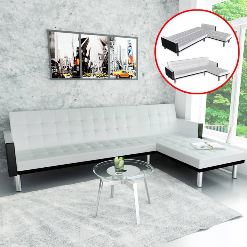 vidaXL Ecksofa mit Schlaffunktion Kunstleder Weiß vidaXL Ecksofa mit Schlaffunktion Kunstleder Weiß