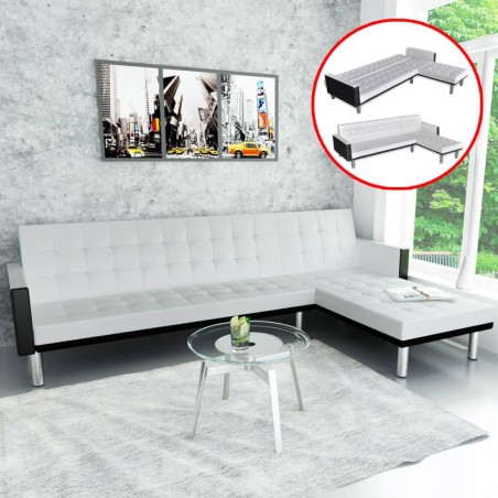 vidaXL Ecksofa mit Schlaffunktion Kunstleder Weiß 