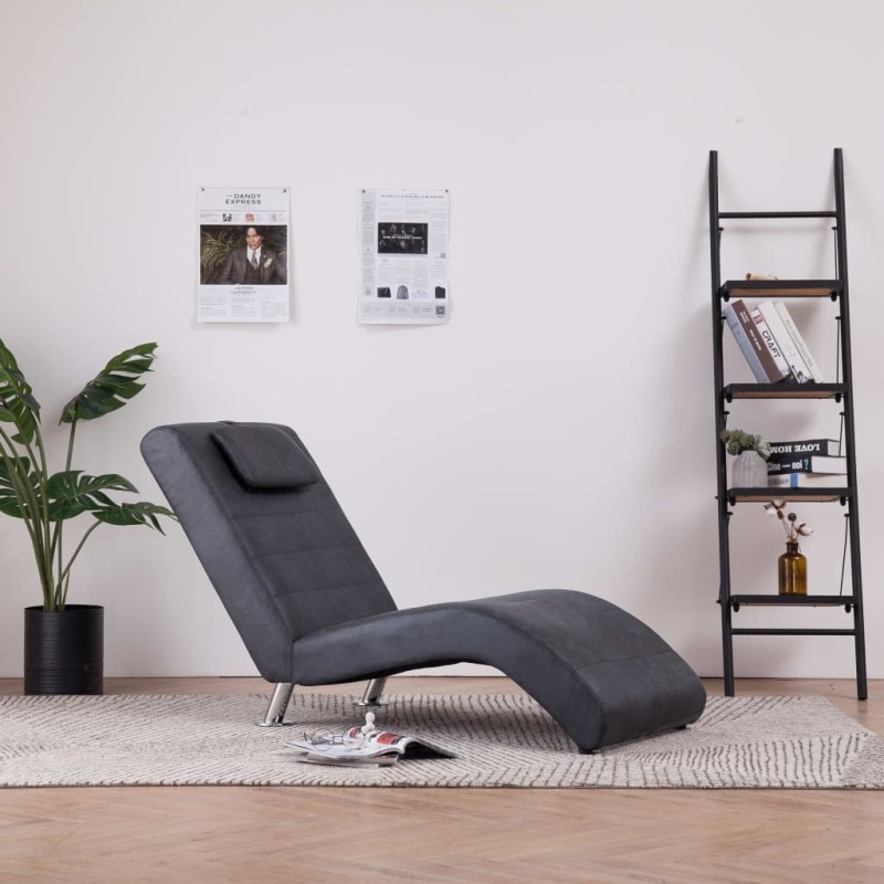 vidaXL Chaiselongue mit Kissen Grau Wildleder-Optik vidaXL Chaiselongue mit Kissen Grau Wildleder-Optik
