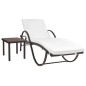 vidaXL Sonnenliege mit Auflage & Tisch Poly Rattan Braun