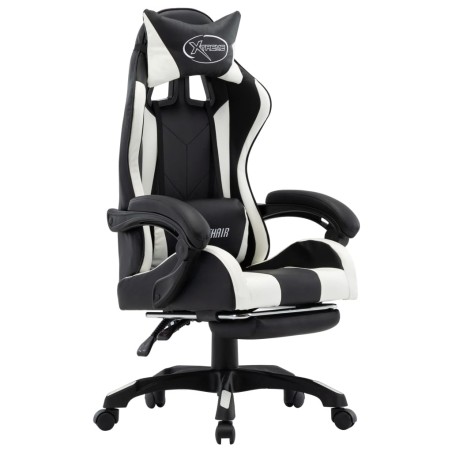 vidaXL Gaming-Stuhl mit Fußstütze Weiß und Schwarz Kunstleder 