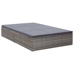 vidaXL Doppel-Sonnenliege mit Auflage Poly Rattan Grau