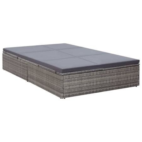 vidaXL Doppel-Sonnenliege mit Auflage Poly Rattan Grau