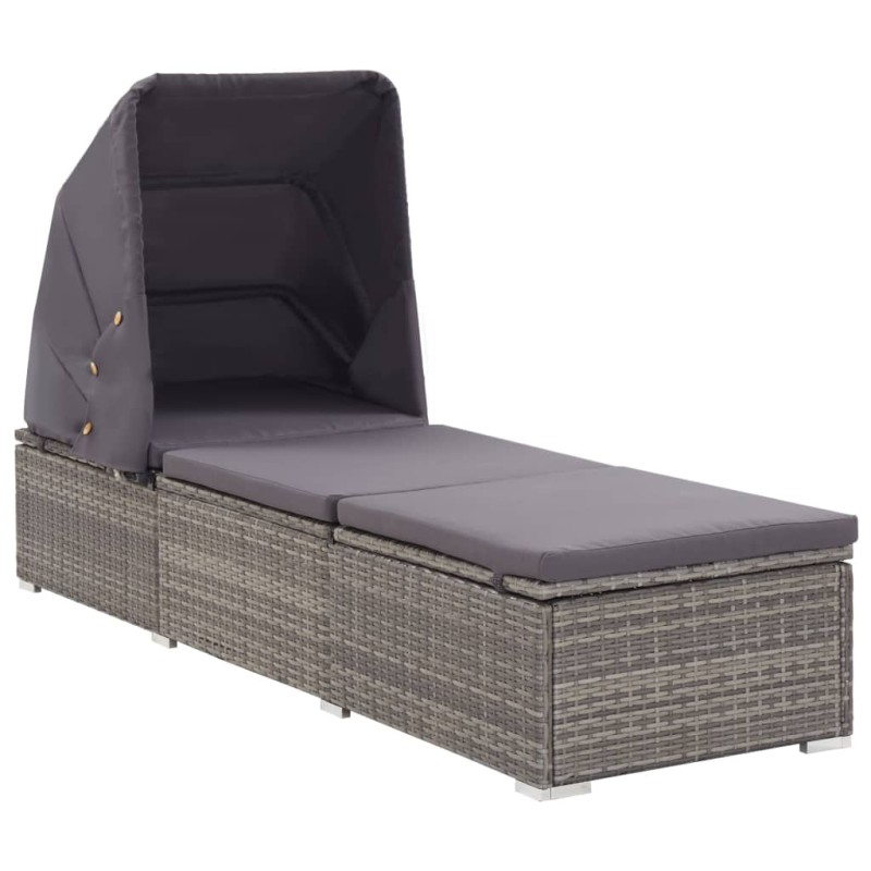 vidaXL Sonnenliege mit Sonnenschutz und Auflagen Poly Rattan Grau vidaXL Sonnenliege mit Sonnenschutz und Auflagen Poly Rattan Grau