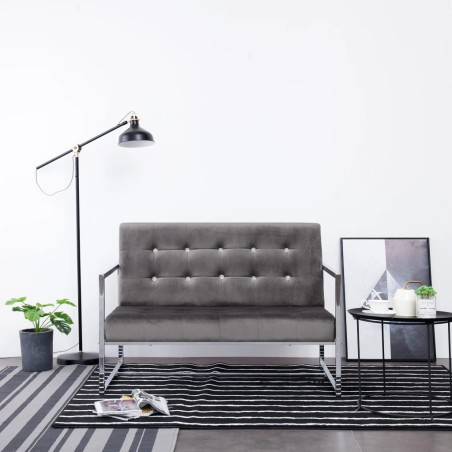 vidaXL 2-Sitzer-Sofa mit Armlehnen Dunkelgrau Chrom und Samt  