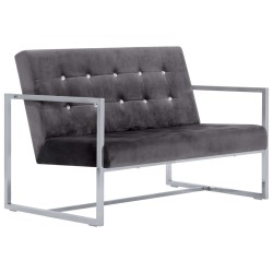 vidaXL 2-Sitzer-Sofa mit Armlehnen Dunkelgrau Chrom und Samt  