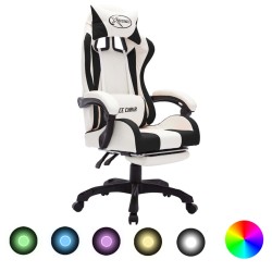 vidaXL Gaming-Stuhl mit RGB LED-Leuchten Schwarz und Weiß Kunstleder 