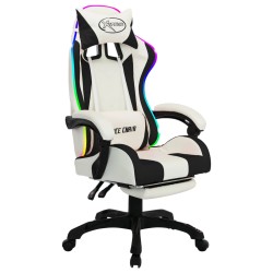 vidaXL Gaming-Stuhl mit RGB LED-Leuchten Schwarz und Weiß Kunstleder 