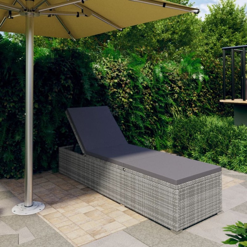 vidaXL Sonnenliege mit Auflage Poly Rattan Grau vidaXL Sonnenliege mit Auflage Poly Rattan Grau