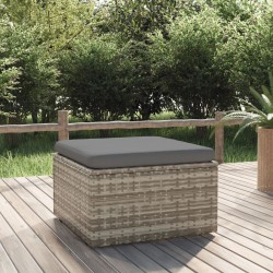 vidaXL Gartenhocker mit Kissen Grau 55x55x30 cm Poly Rattan