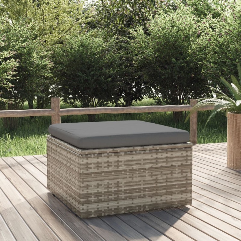 vidaXL Gartenhocker mit Kissen Grau 55x55x30 cm Poly Rattan vidaXL Gartenhocker mit Kissen Grau 55x55x30 cm Poly Rattan