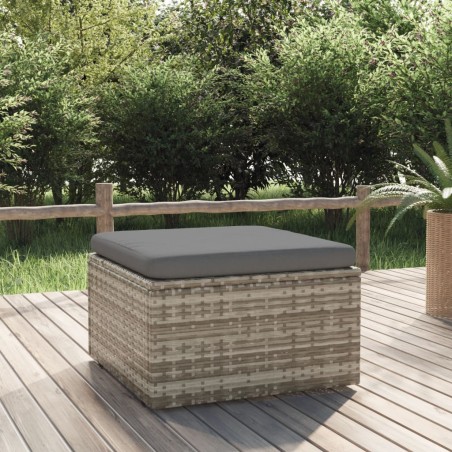 vidaXL Gartenhocker mit Kissen Grau 55x55x30 cm Poly Rattan