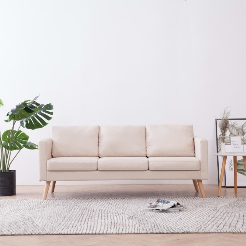 vidaXL 3-Sitzer-Sofa Stoff Cremeweiß vidaXL 3-Sitzer-Sofa Stoff Cremeweiß