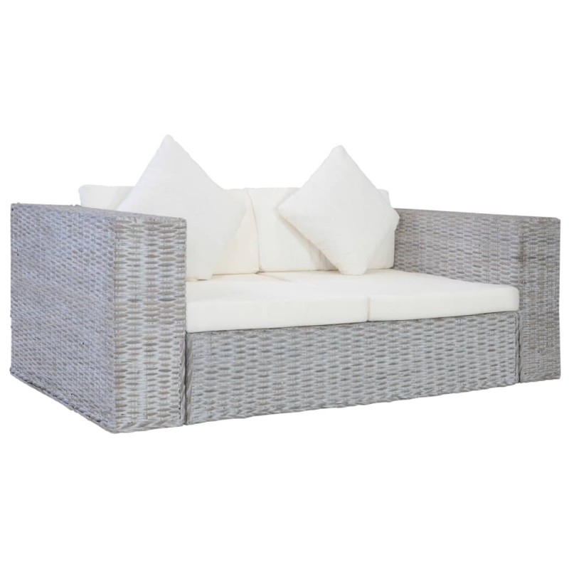 vidaXL 2-Sitzer-Sofa mit Polstern Grau Natürliches Rattan vidaXL 2-Sitzer-Sofa mit Polstern Grau Natürliches Rattan