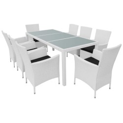 vidaXL 9-tlg. Garten-Essgruppe Poly Rattan Cremeweiß