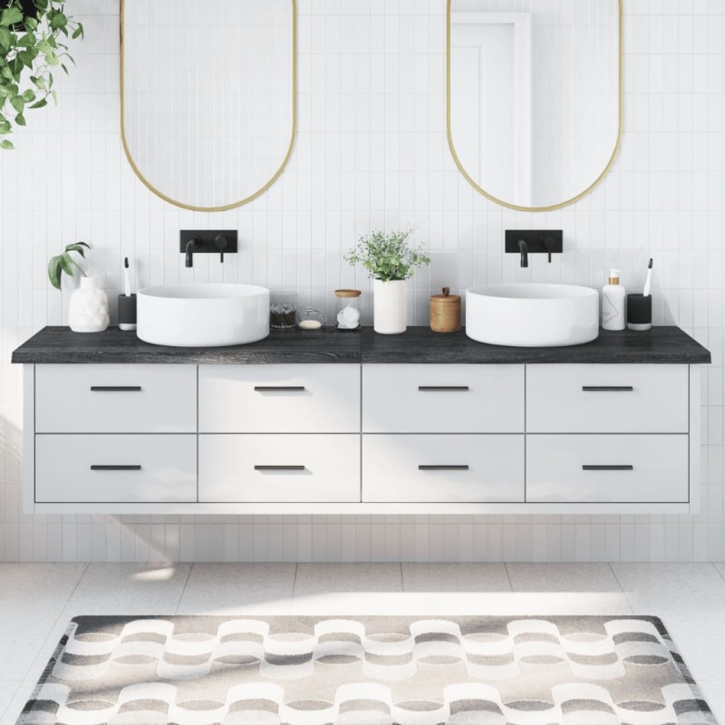 Waschtischplatte Dunkelgrau 220x60x4 cm Massivholz Behandelt Waschtischplatte Dunkelgrau 220x60x4 cm Massivholz Behandelt