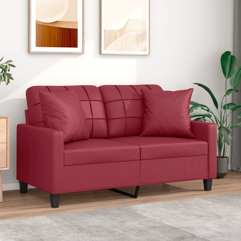 vidaXL 2-Sitzer-Sofa mit Zierkissen Weinrot 120 cm Kunstleder vidaXL 2-Sitzer-Sofa mit Zierkissen Weinrot 120 cm Kunstleder