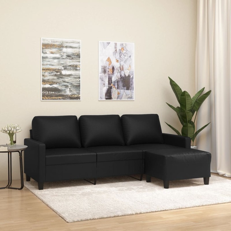 vidaXL 3-Sitzer-Sofa mit Hocker Schwarz 180 cm Kunstleder vidaXL 3-Sitzer-Sofa mit Hocker Schwarz 180 cm Kunstleder