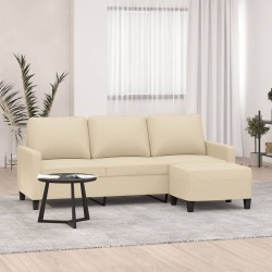 vidaXL 3-Sitzer-Sofa mit Hocker Creme 180 cm Stoff