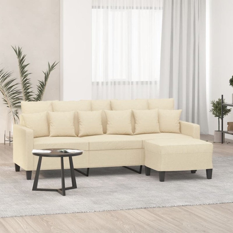 vidaXL 3-Sitzer-Sofa mit Hocker Creme 180 cm Stoff vidaXL 3-Sitzer-Sofa mit Hocker Creme 180 cm Stoff
