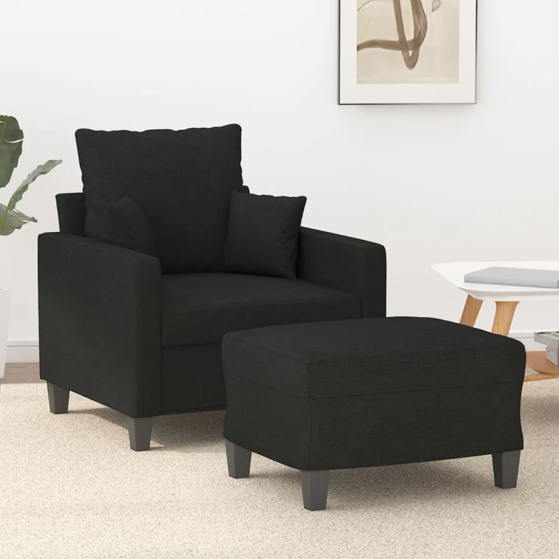 vidaXL Sessel mit Hocker Schwarz 60 cm Stoff vidaXL Sessel mit Hocker Schwarz 60 cm Stoff