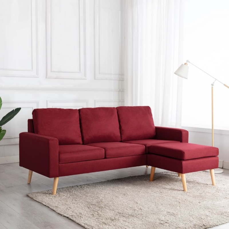 vidaXL 3-Sitzer-Sofa mit Hocker Weinrot Stoff vidaXL 3-Sitzer-Sofa mit Hocker Weinrot Stoff