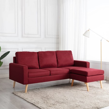 vidaXL 3-Sitzer-Sofa mit Hocker Weinrot Stoff 