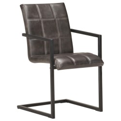 vidaXL Freischwinger 2 Stk. Grau Echtleder 