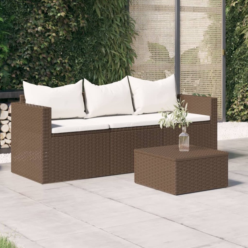 vidaXL Gartensofa 3-Sitzer mit Kissen Braun Poly Rattan vidaXL Gartensofa 3-Sitzer mit Kissen Braun Poly Rattan