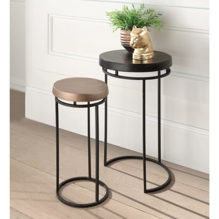  Rousseau 2-tlg. Beistelltisch-Set Cameo Metall Schwarz und Golden